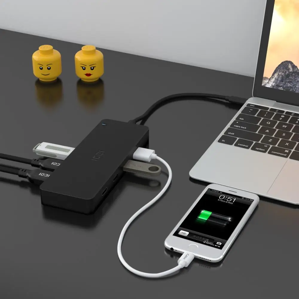 ICZI 7 в 1 USB C HUB type к 3 0 переходник для передачи данных с блоком питания Macbook Air 2018