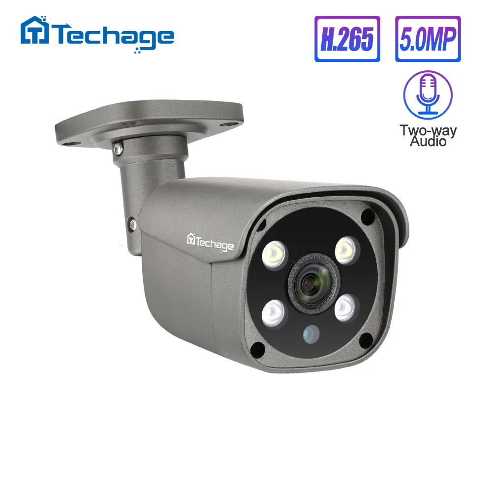 Techage H.265 5MP камера безопасности POE IP для обнаружения человека наружная двухсторонняя аудио видео камера наблюдения AI ONVIF система NVR