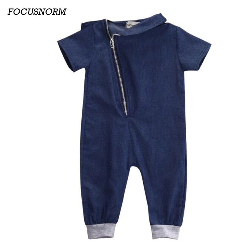 

FOCUSNORM 2017 hotsale summer baby boys girls soild color turn-down collar short sleeve zipper jumpsuit pullover