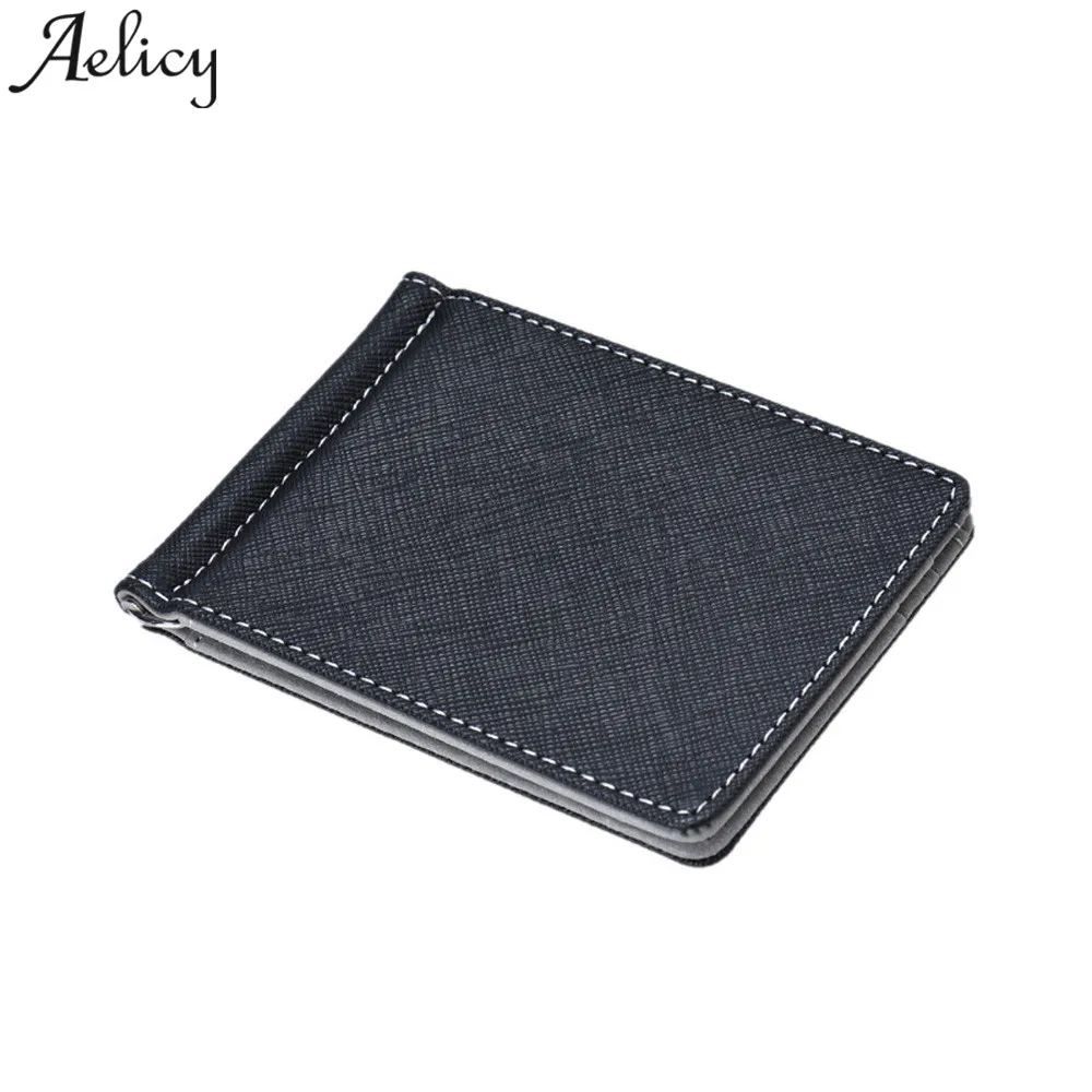 

Aelicy 2018 Hot New Fashion Light High Quality Mens Boys Leather Silver Money Clip Slim Wallets Black ID Credit