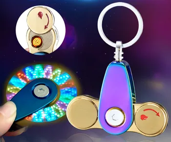 

2PCS/LOT Multifuctional Key Chain Finger Spinner Electronic Lighter Metal USB Rechargeable Cigar Lighter