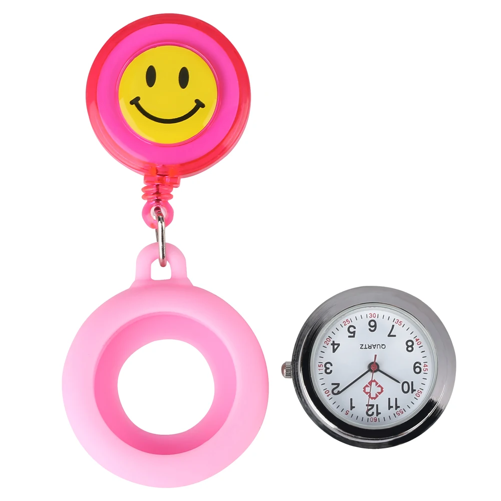 Карманные часы для женщин с улыбающимся лицом, кварцевые часы с выдвижной веревкой для медсестры, милые цветные часы с подвеской для доктора