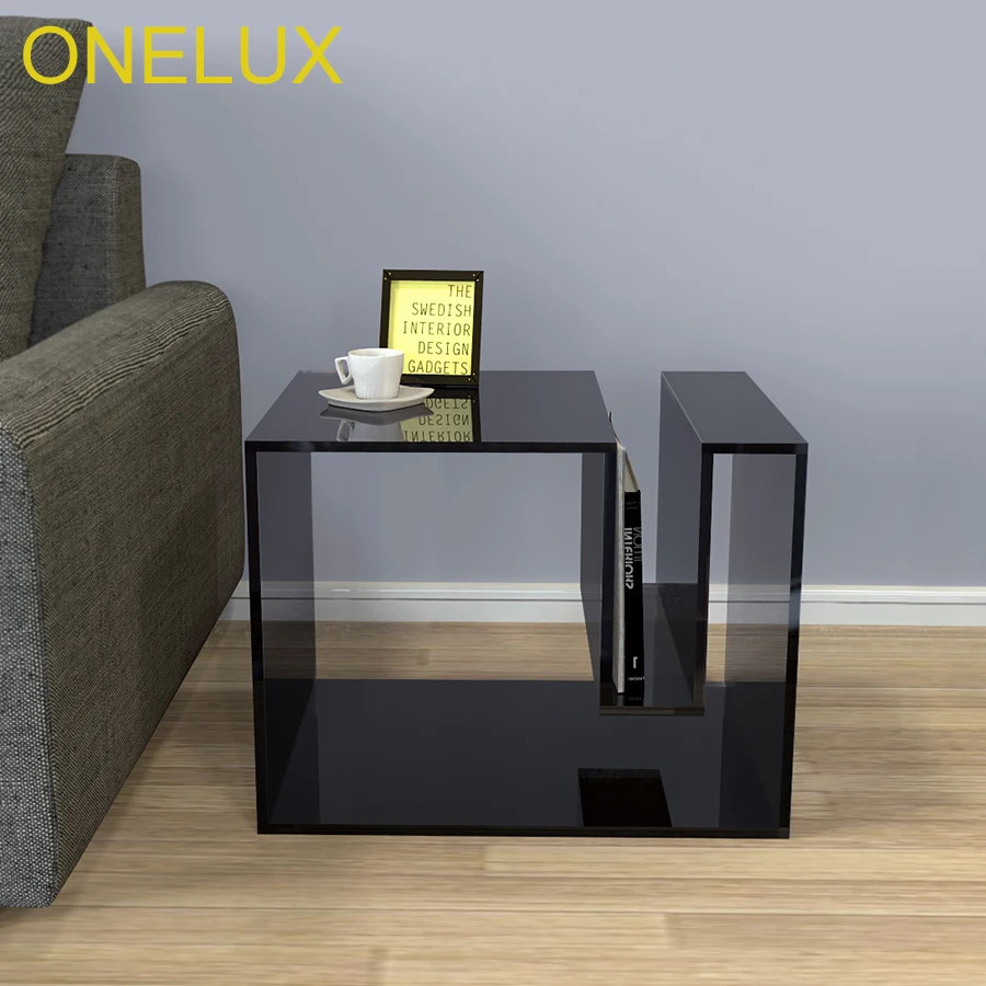 أسود الاكريليك عرضية أريكة الجدول مع مجلة رف ، وسيت صغيرة القهوة الشاي الجداول/المعيشة غرفة الأثاث