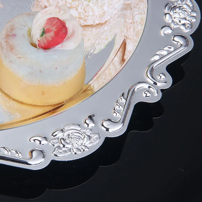 Диаметр 24,5 см Европейская металлическая круглая тарелка под фрукты днем серебряного цвета закуска к чаю поднос с свадьба, сладости Кондитерские поднос FT008