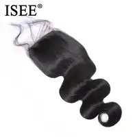 ISEE ผมบราซิลร่างกายคลื่นปิดส่วนฟรีสวิสลูกไม้ปิด 4 "x 4" 100% Remy มนุษย์ผมจัดส่งฟรีธรรมชาติสี