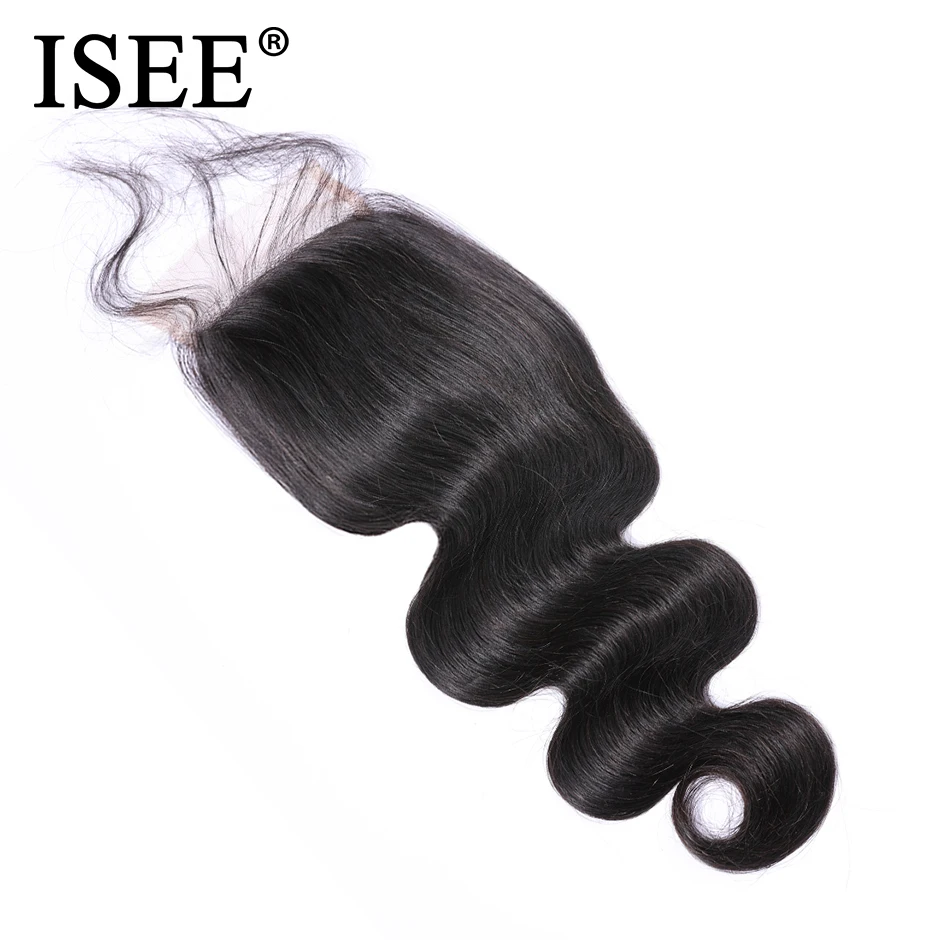 

ISEE HAIR Brazilian Body Wave Closure Free Part Swiss Lace Closure 4" x 4" 100% Remy Human Hair Free Shipping Nature Color