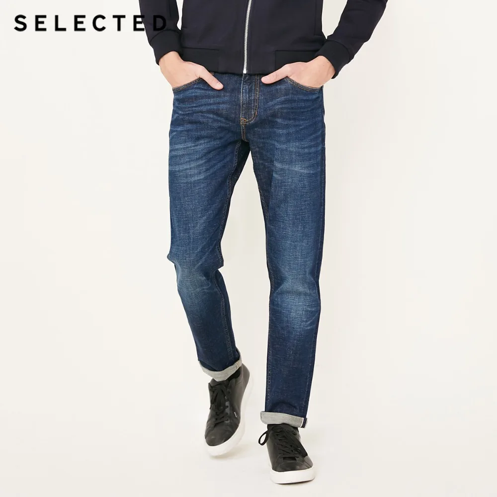 SELECTED Men's Autumn & Winter Cotton-blend Slight Stretch Straight Fit Jeans C|418132522
