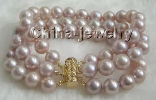 

Shining 8" 3row 10mm natural purple round freshwater pearl bracelet @^Noble style Natural Fine jewe SHIPPING new >>> -Top qualit
