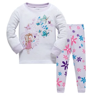 

2017 New Girls Fashion character Pajamas Sets Girl Long Sleeve+Pant Two-piece Children Casual Printing Family Clothing Set 3-8y