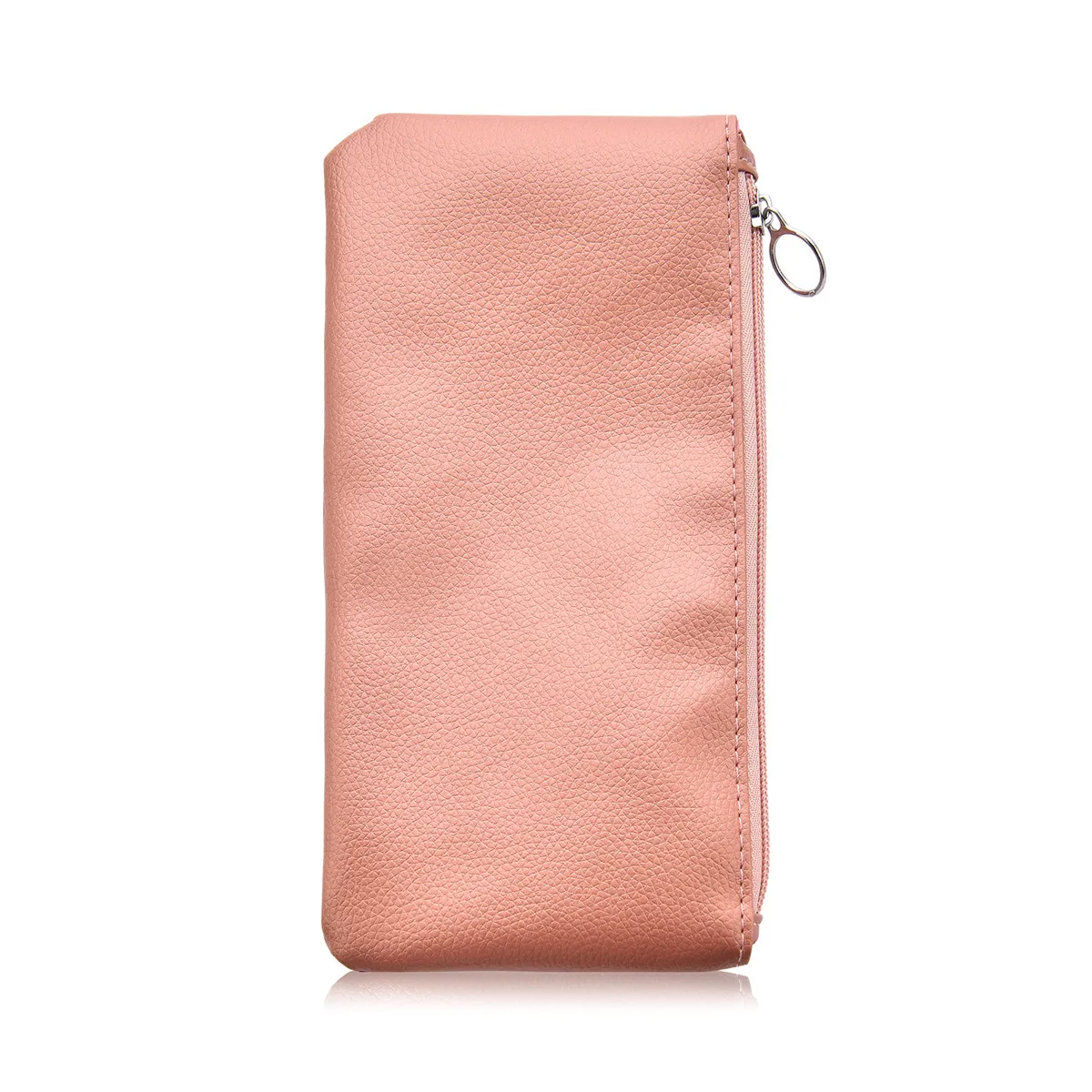 Solid Color PU Leather Purse Pencil Case with Zippered Cosmetic Bag Makeup Bag Coin Money Pouches for Women Travel Party