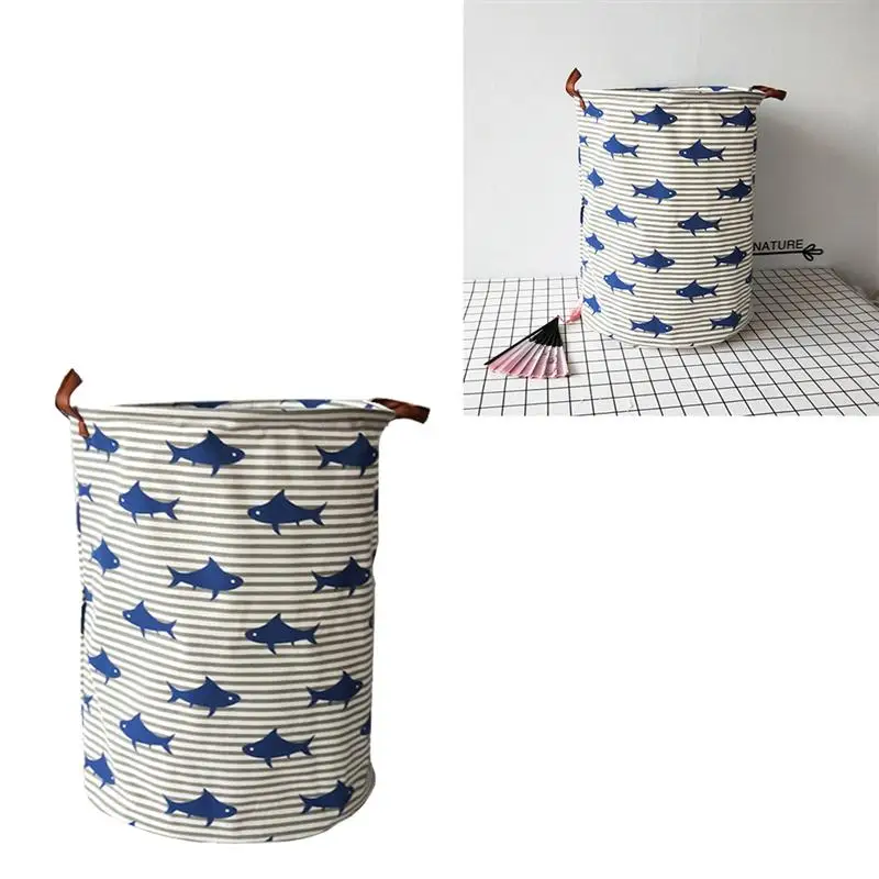 Linen Household Storage Basket Practical Small Fish Printing Laundry Dirty Clothes Storage Basket For Clothing Sundries Toys Linen Household Storage Basket Practical Small Fish Printing Laundry Dirty Clothes Storage Basket For Clothing Sundries Toys