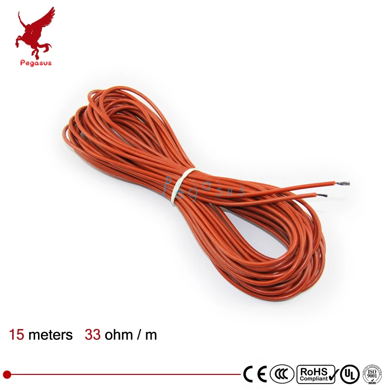 Low cost 15 m 33 ohm silicone rubber carbon fiber heating wire Heating cable Infrared heating warm floor heating system