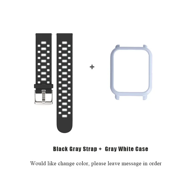 Mijobs 20 мм спортивный ремешок защитный чехол для Xiaomi Huami Amazfit Bip бит Смарт часы силиконовый браслет аксессуары - Цвет: black gray and white