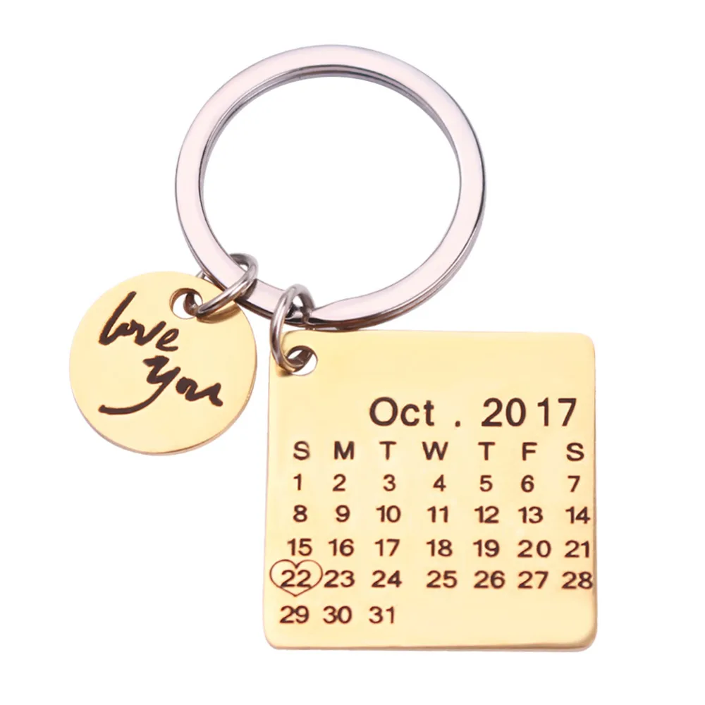 

Stainless Steel Custom Name Calendar KeyChain Gold/Silver/Rose Gold Color Charm Pendant Key Chain Dropshipping Llavero Chaveiro