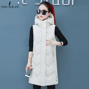 

PinkyIsBlack 2019 Women Winter Vest Waistcoat New Solid Women Long Vest Sleeveless Jacket Hooded Down Cotton Warm Vest Female