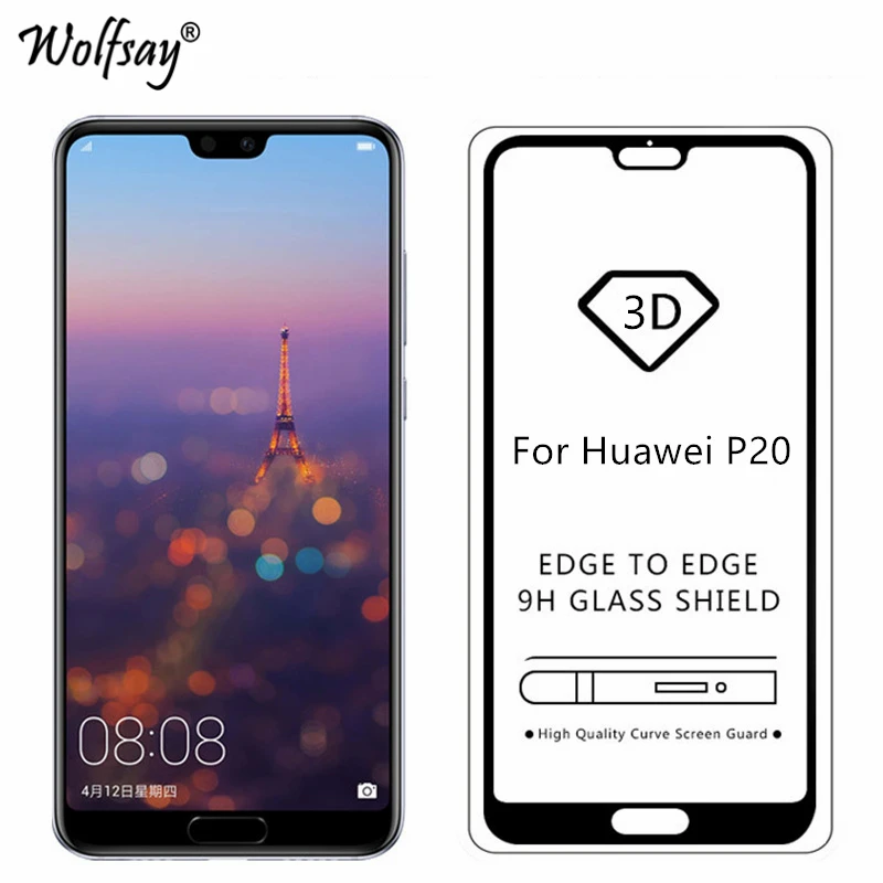 3D изогнутый край Полное покрытие закаленное стекло Huawei P20 защита экрана анти