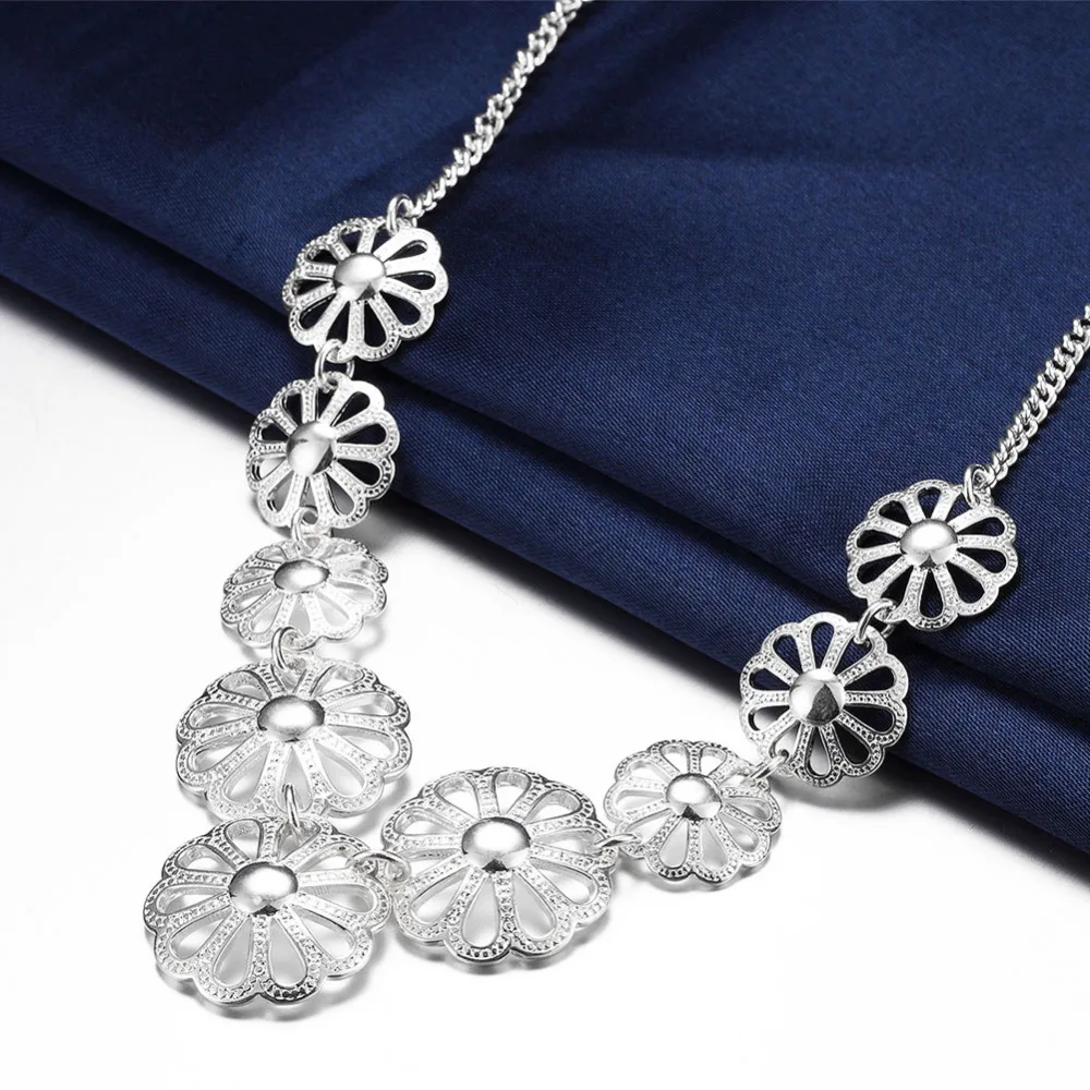 

925 sterling silver hollow cute small round flower link necklace for women fine jewelry silver necklaces