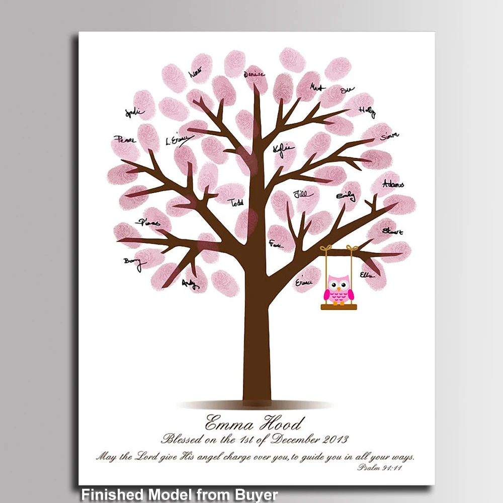 2019 Baby Shower Buku Tamu Fingerprint Pohon Lukisan Berwarna Merah Muda Burung Hantu Kanvas Buku Tamu Regalos Comunion Baby Shower Sidik Jari Fingerprint Tree Fingerprint Guest Bookfingerprint Painting Aliexpress