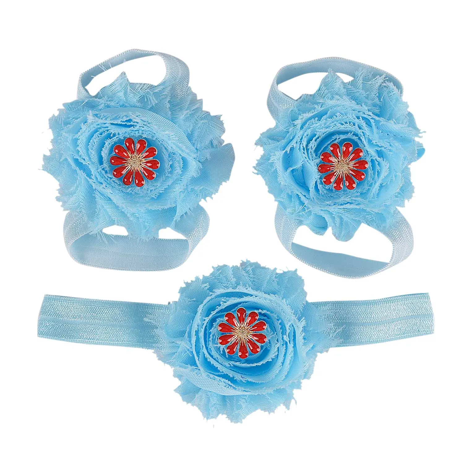 Босоножки ботинки в цветочек, пышный цветок-бантик сандалии для новорожденных обувь для крещения обувь для малышей реквизит для фотосессии 18 цветов - Цвет: Небесно-голубой