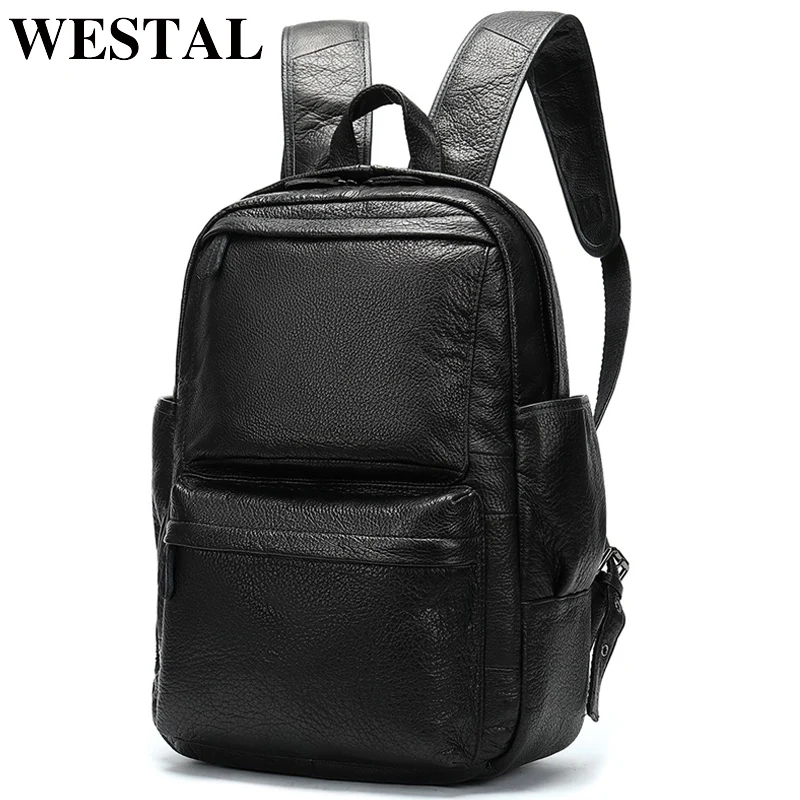 Men's Black Leather Laptop Backpack Rucksack Shoulder Travel Satchel Bag
