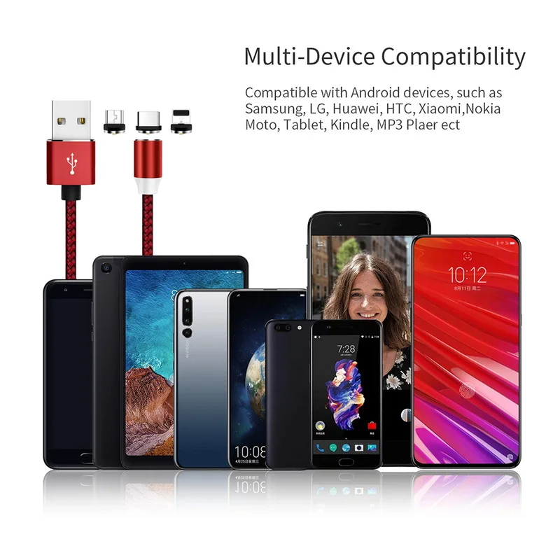 1 м светодиодный магнитный Micro USB кабель для iPhone 6 7 8 X XR XS samsung type C кабель для передачи данных для Xiaomi huawei LG зарядный адаптер