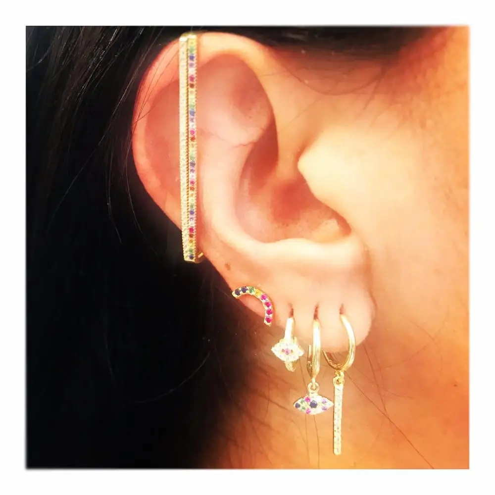 Ear Clip Earrings Clip Earrings Ear Clip Ear Accessories 1 piece Ear Cuff No Piercing White Rainbow cz Rectangle Cuff