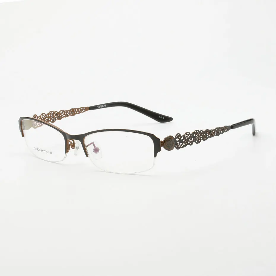 Горячая Распродажа, качественные металлические женские оптические очки, очки RX, полуоправа, очки по рецепту, оправа#30822 - Цвет оправы: black with brown