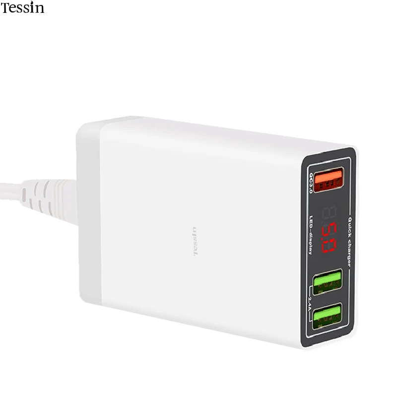 TESSIN 3 Ports USB Charger LED Display 30W QC3.0 Fast Charging For iPhone iPad Samsung Huawei Mi ZTE Oneplus LG AC Power Adapter TESSIN 3 Ports USB Charger LED Display 30W QC3.0 Fast Charging For iPhone iPad Samsung Huawei Mi ZTE Oneplus LG AC Power Adapter