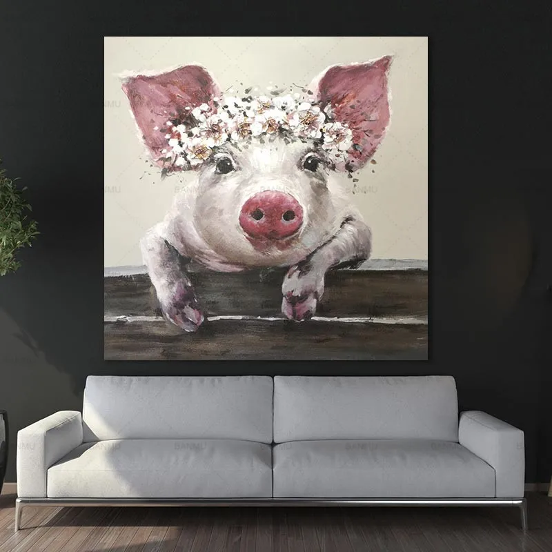 cartoon canvas painting animal pig wall art poster and print pig