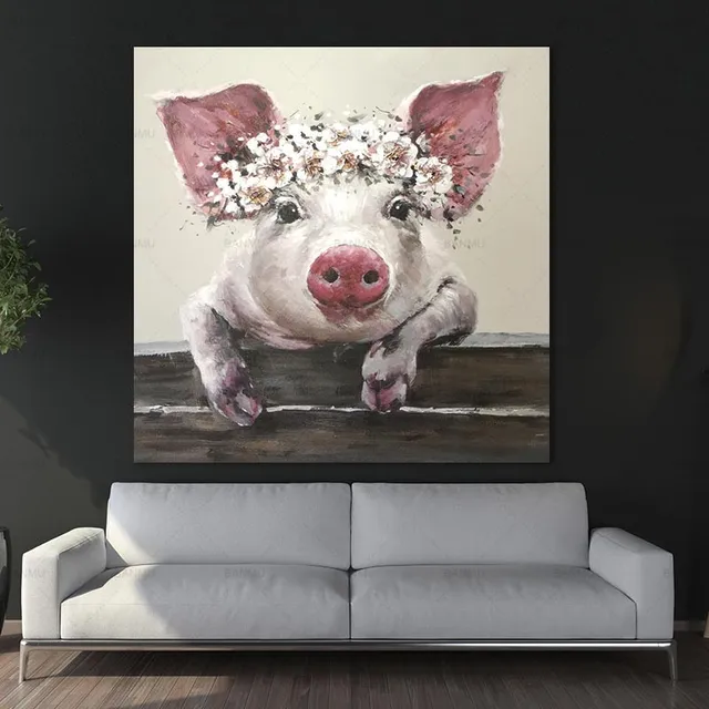 cartoon canvas painting animal pig wall art poster and print pig