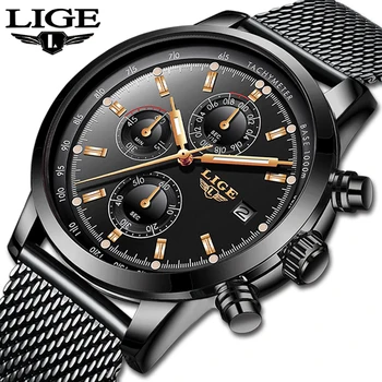 

2019 LIGE Mens Watches Top Brand Waterproof Sports Watch chronograph Mens Casual Stainless Steel Quartz Clock Relogio Masculino