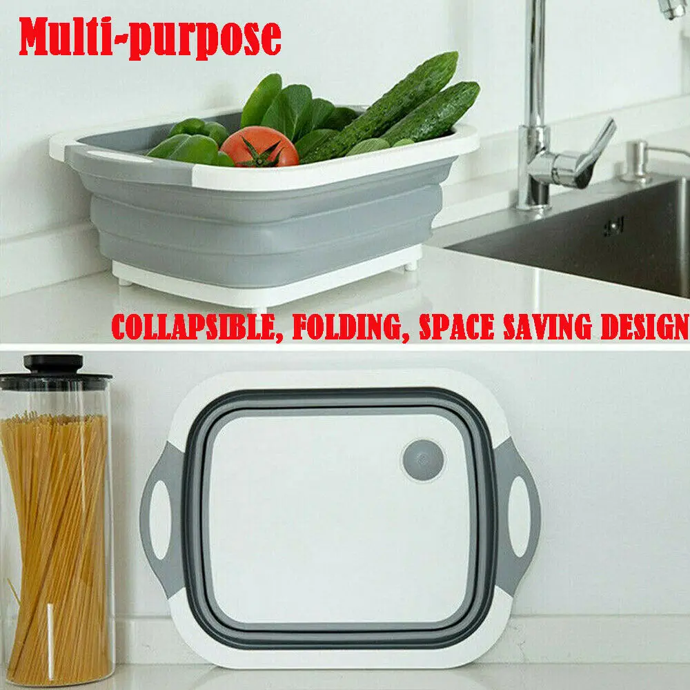 4-in-1 Multi-board Dayvion Kitchen Cutting Cutting Board Folding Storage Drawer Basket Drain Tray None more Tools Drain Basket - Цвет: Серый