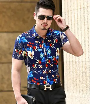 

Silk Cotton Hawaiian Shirt Mens Clothing Short Sleeve Plus size Blouse Men Summer Mens Shirts