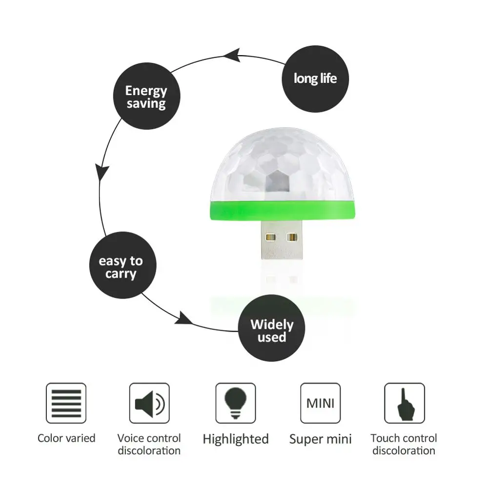 Мини Android USB диско свет портативный дом вечеринка праздник огни шар мощный