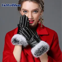Осень-зима женщин перчатки Одежда высшего качества из искусственной кожи кролика Мех животных бархатные теплые женские Прихватки для мангала Причинно наручные Сенсорный экран Прихватки для мангала