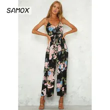 JSMY Summer Sexy V-neck Off-the-shoulder Backless Print Long Slit Straight Jumpsuit JSMY Summer Sexy V-neck Off-the-shoulder Backless Print Long Slit Straight Jumpsuit