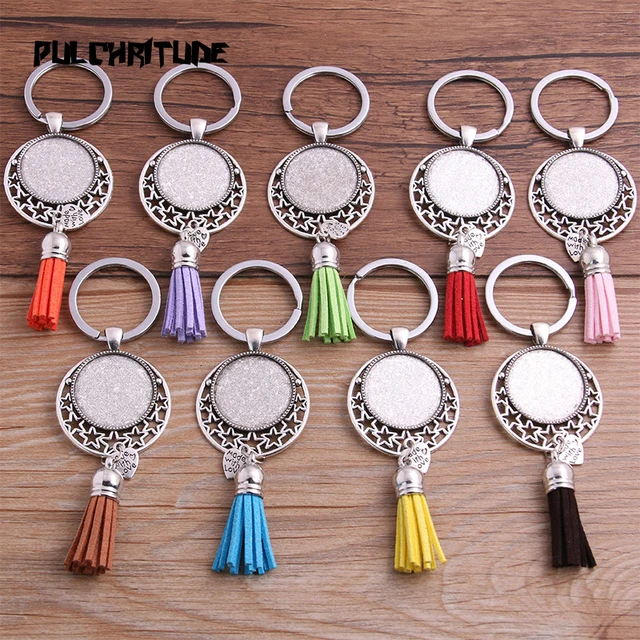 1pcs Metal 9 Color Tassels Key Rings Chain Filligree Fit Round