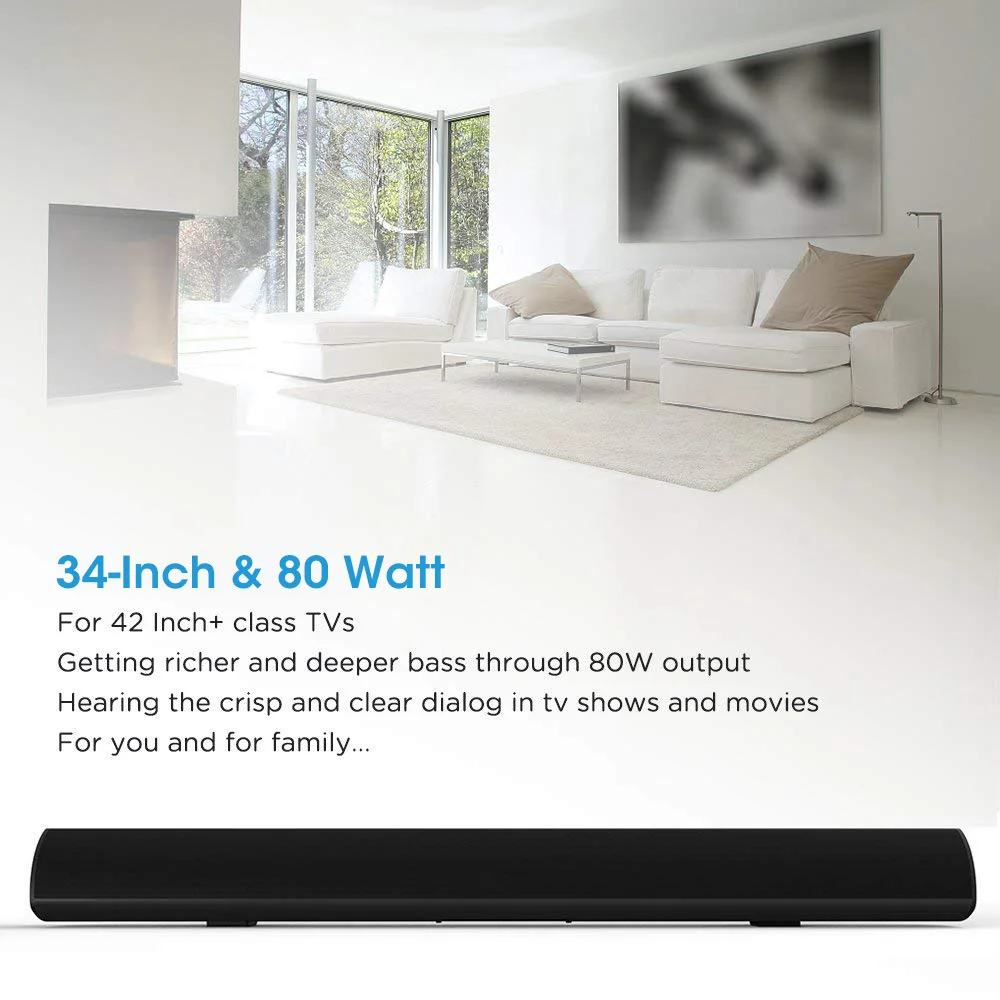 80 Вт ТВ Саундбар Bluetooth динамик домашний кинотеатр система 3D объемный> 80 дБ Звуковая Панель сабвуфер аудио пульт дистанционного управления настенный монтаж