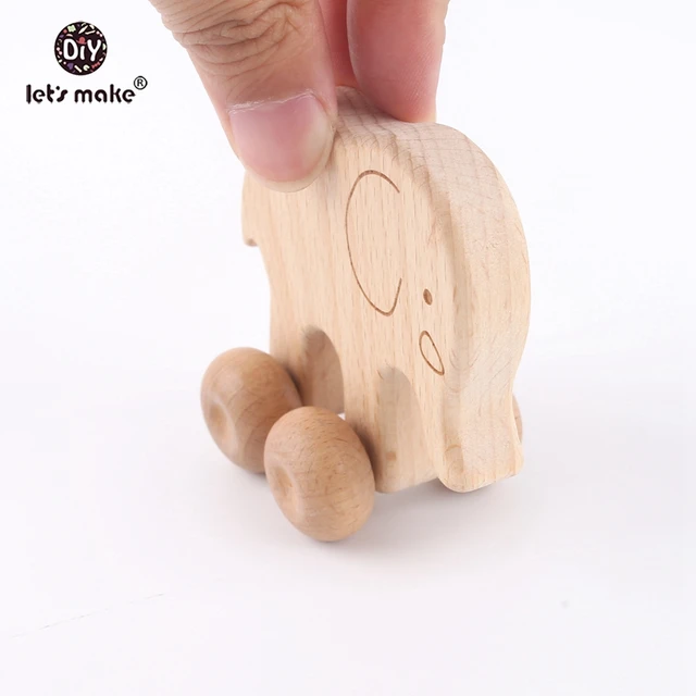 Let's make Baby Toys 2pcs Beech Wooden Animals Dog Elaphant Car Montessori Toys For Children Food Grade Teething Car Seat Toys 1