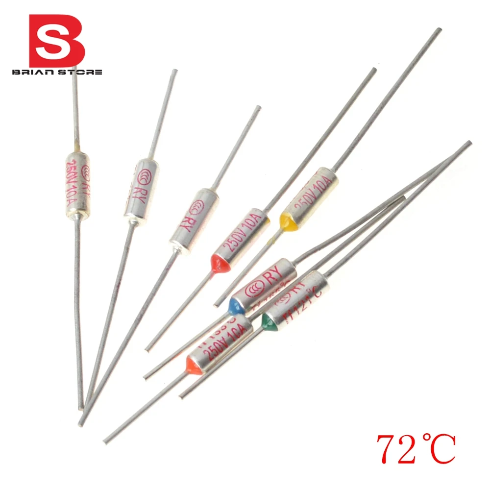 

RY Free Shipping 2015 New Micro thermal fuse 72 Degrees 250V 10A Mini temp fuse metal shell Thermal Cutoff