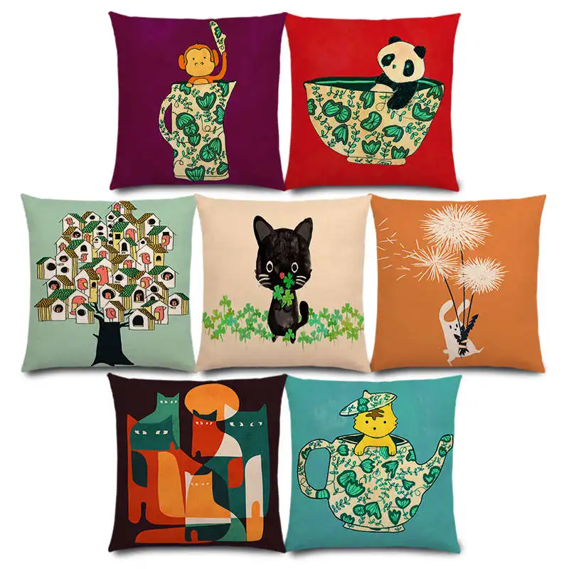 

New Interesting Cartoon Cute Animals Warm Heart Happy Days Cat Flamingo Penguin Rabbit Colorful Cushion Cover Pillow Case