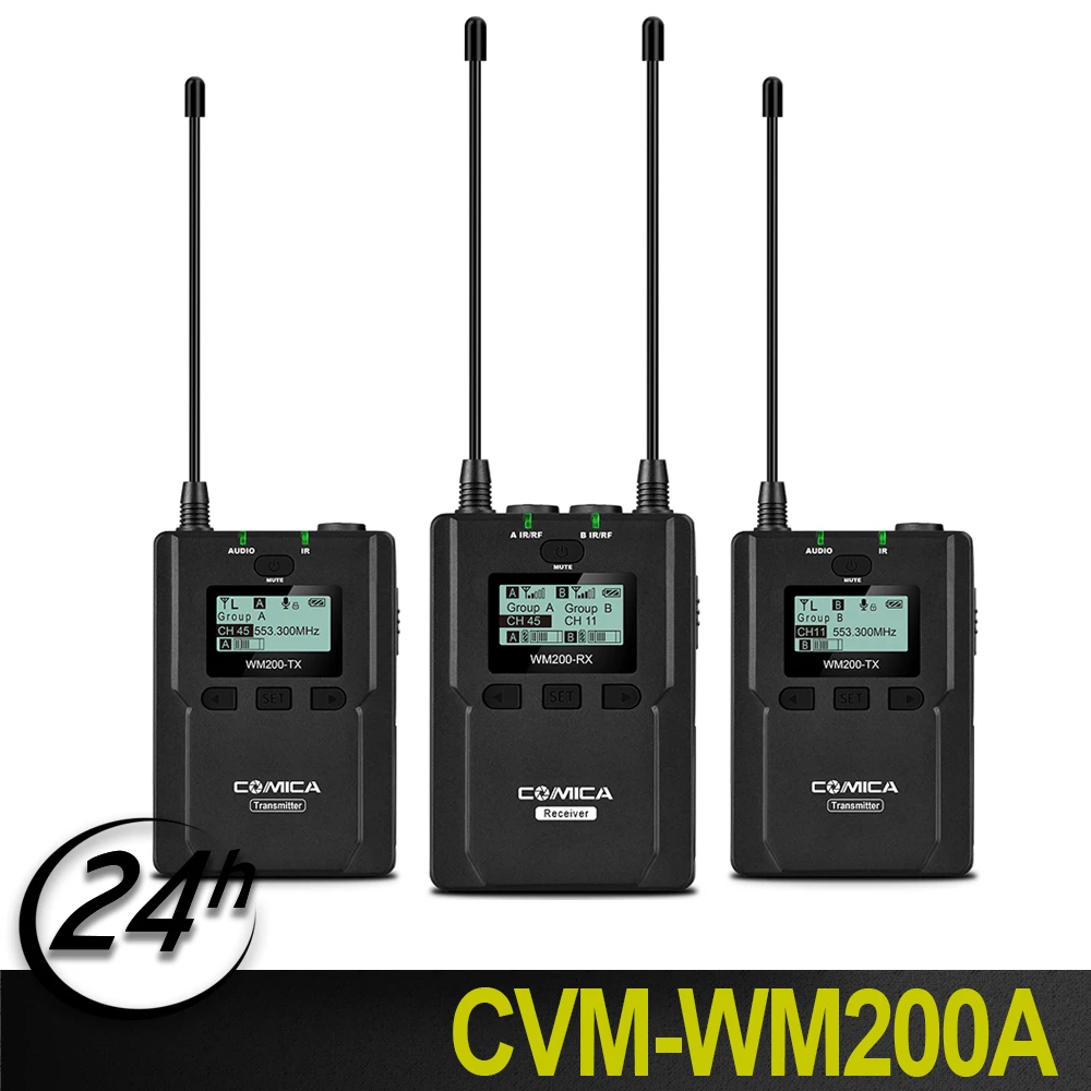 

COMICA CVM-WM200A/C UHF 96-channels Metal Wireless Mono/Stereo Lavalier Interview Microphone 120m recording for Canon Nikon