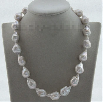 

FREE shipping> >>>luster 17" 22mm white Reborn keshi pearls necklace filled gold clasp j9464