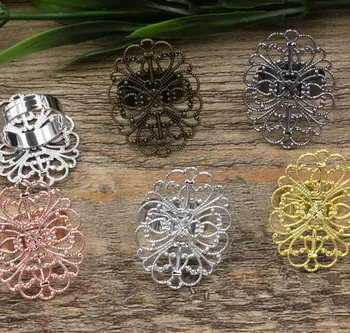 

25*33mm Filigree Flower Ring Settings Resin Cabochons Bases Brass Metal Adjustable Rings DIY Findings Multi-color Plated