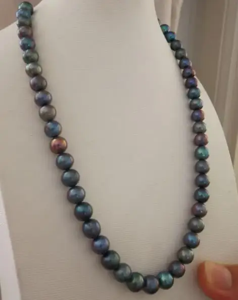 

stunning round tahitian black green red multicolor pearl necklace 18inch 925 silver