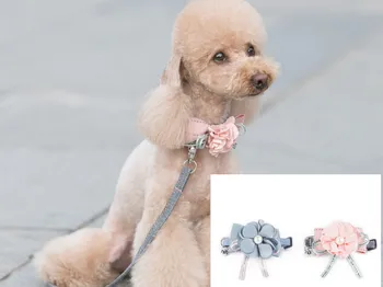 

Free shipping pet dog puppy soft fabric floral collar leash handmade comfortable one set
