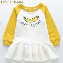 LOVE DD& MM/платья для девочек г. Новая детская одежда Простое Повседневное платье-свитер с принтом банана и букв для девочек