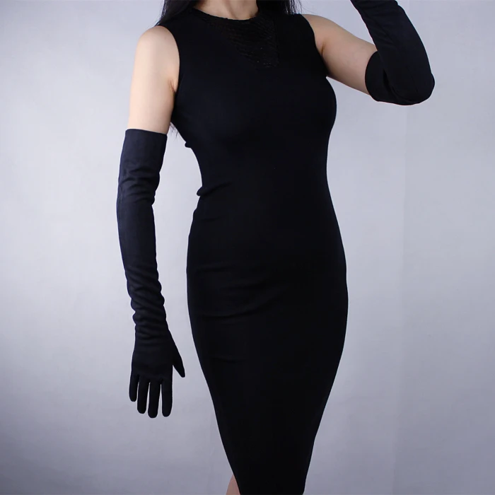 Женские замшевые перчатки имитация натуральной кожи PU перчатки женские без подкладки Утепленная одежда 60 см длинные замшевые варежки TB22-9