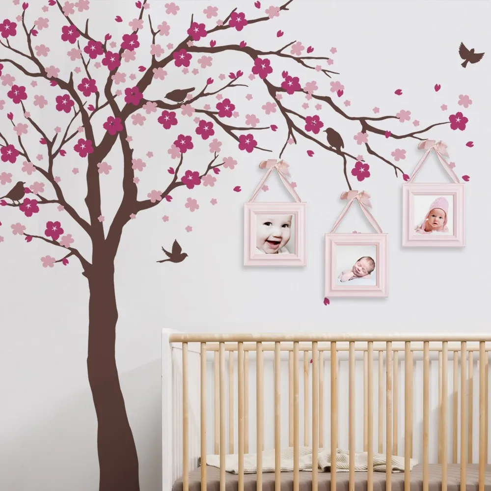 Cherry Blossom Pohon Dinding Decals Bayi Ruang Besar Pohon Dengan