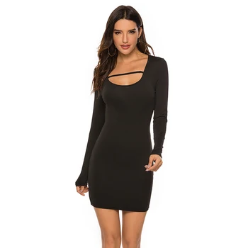 

2019 Spring Autumn Dress Women O Neck Sexy Bodycon Pencil Dress Long Sleeve Solid Color Party Mini Dress Vestidos